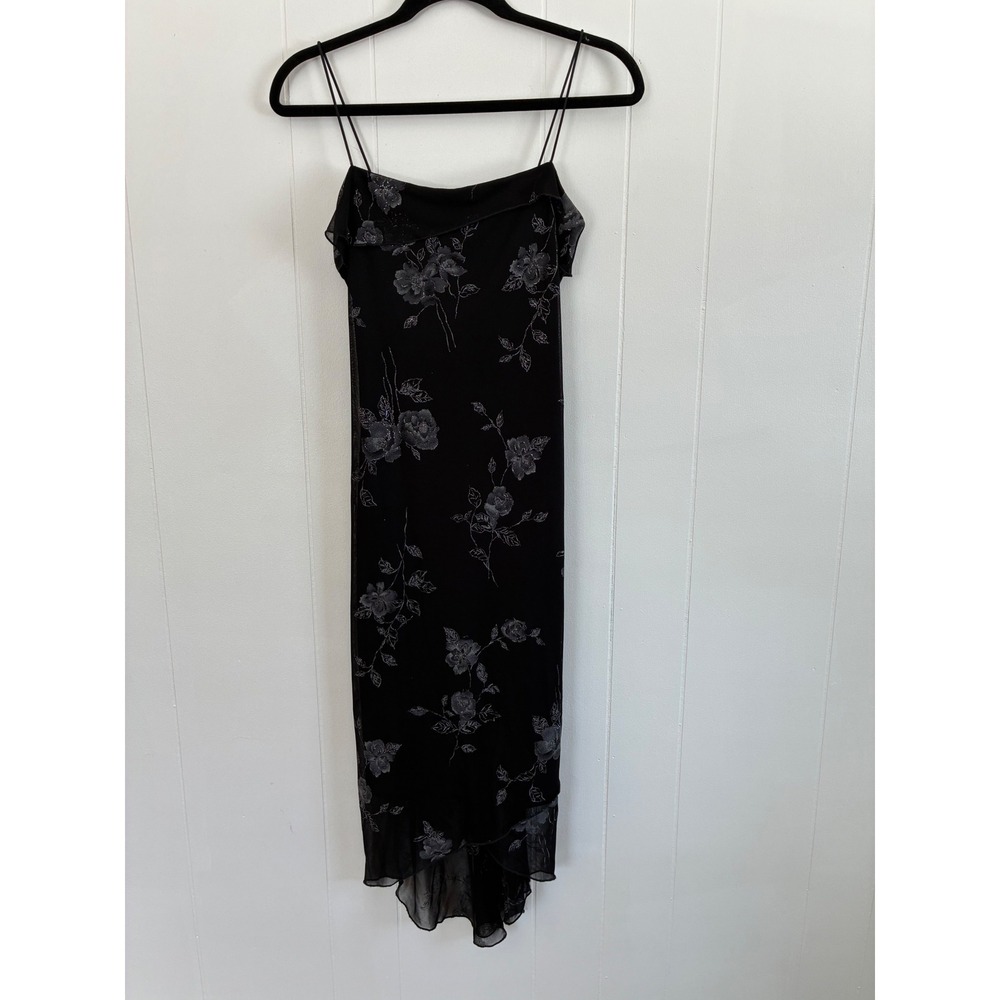VTG 90s Byer Too! Whimsigoth Black Floral Maxi Dress Glitter‎ Sparkle Mesh Small